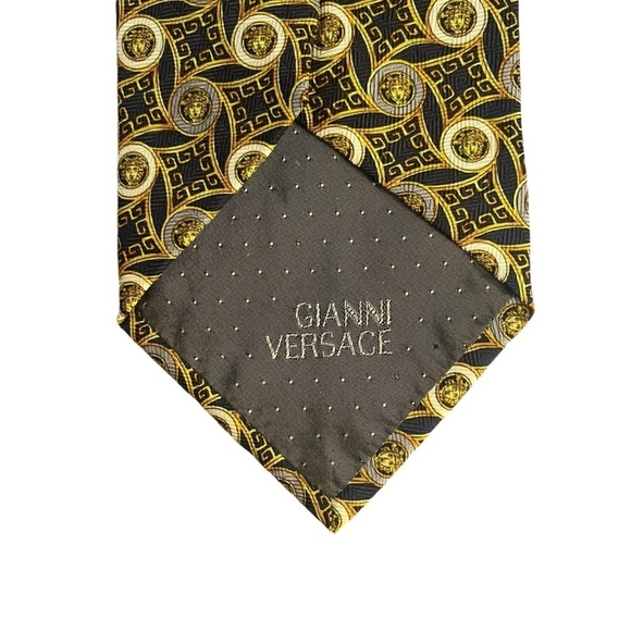 GIANNI VERSACE 90s Vintage Metallic Silk Medusa Pattern Tie Made in Italy - Picture 7 of 9